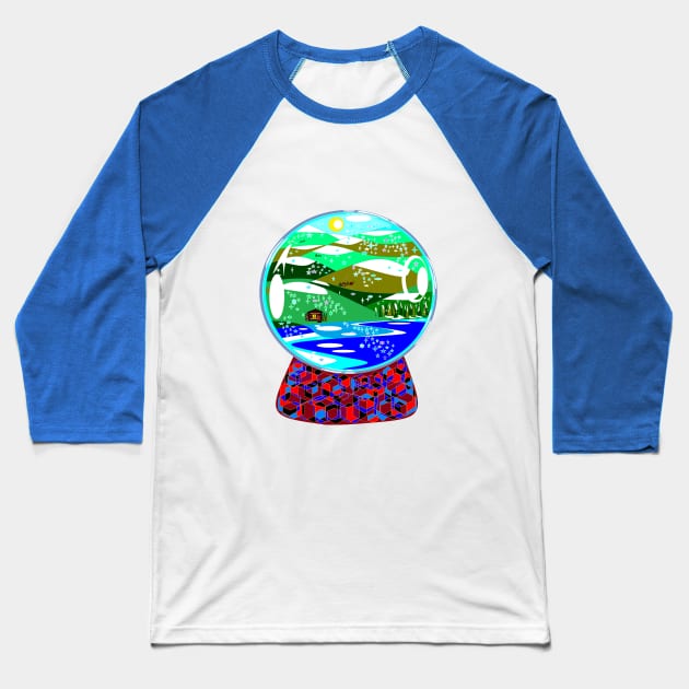 A Snow Globe of Country Winter Scene Baseball T-Shirt by YudyisJudy